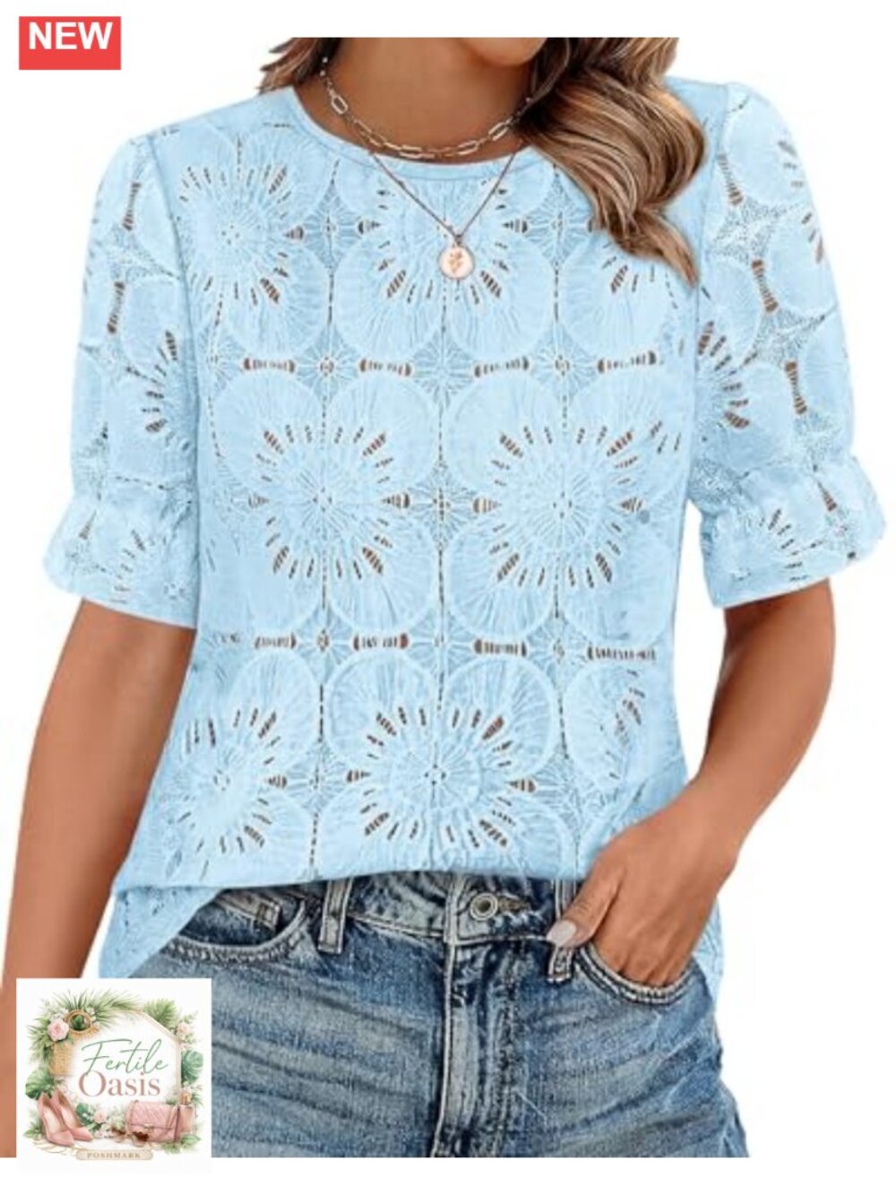 Lace Eyelet Blouse Short Sleeve Women's Dressy Casual Summer Top